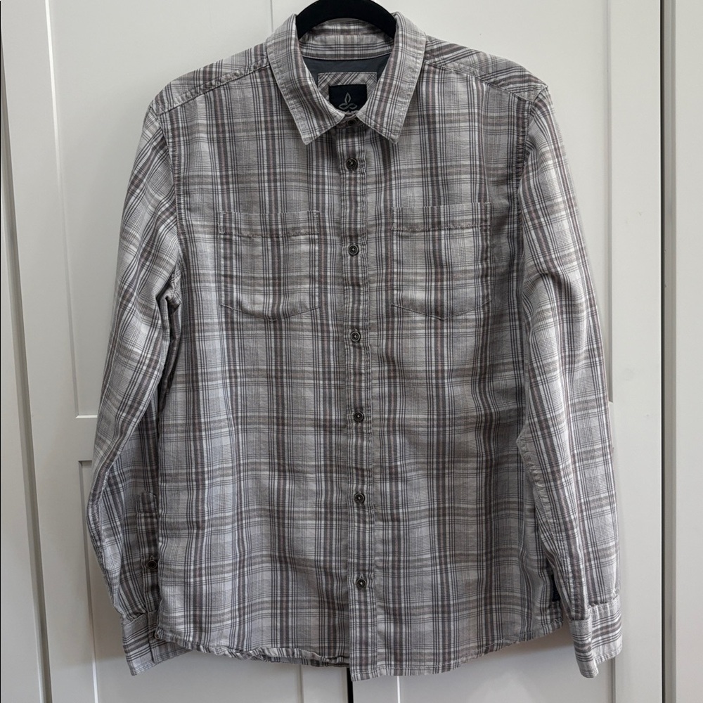 PRANA Men's Button Up Plaid Shirt Long Sleeve Medium EUC